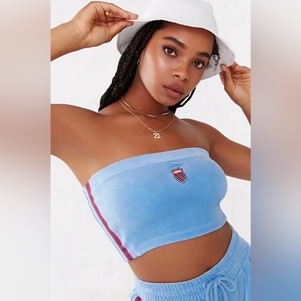 K-Swiss Blue Crop Top with Red Stripe